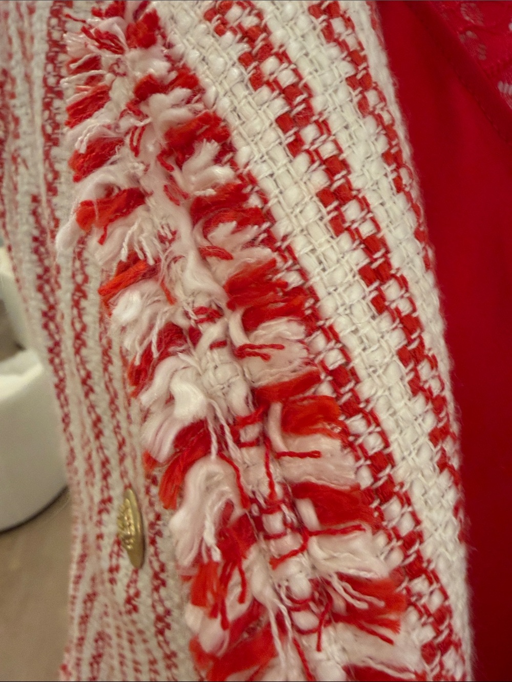 G by Giuliana Red and White Bouclé Double-Breasted Blazer - Picture 5 of 8